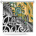 New Zealand Australia Rugby Shower Curtain Wallabies Aboriginal All Black Maori Tiki Together - Aussie Hoodie