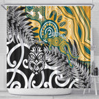 New Zealand Australia Rugby Shower Curtain Wallabies Aboriginal All Black Maori Tiki Together - Aussie Hoodie
