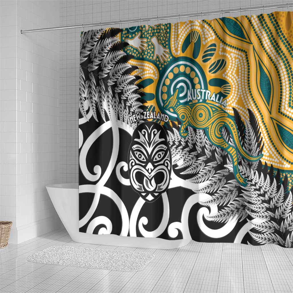 New Zealand Australia Rugby Shower Curtain Wallabies Aboriginal All Black Maori Tiki Together - Aussie Hoodie