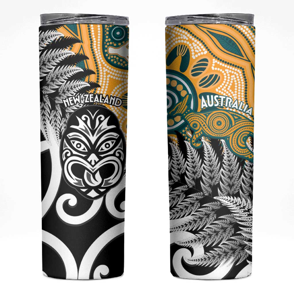 New Zealand Australia Rugby Skinny Tumbler Wallabies Aboriginal All Black Maori Tiki Together - Aussie Hoodie