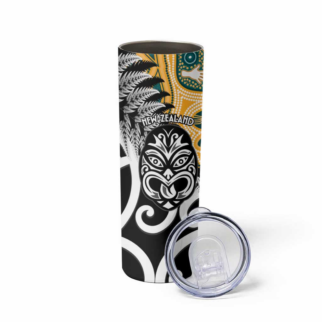 New Zealand Australia Rugby Skinny Tumbler Wallabies Aboriginal All Black Maori Tiki Together - Aussie Hoodie