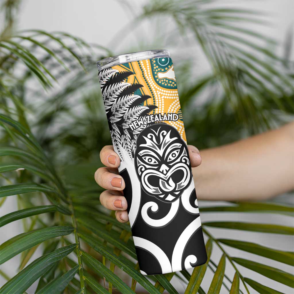 New Zealand Australia Rugby Skinny Tumbler Wallabies Aboriginal All Black Maori Tiki Together - Aussie Hoodie