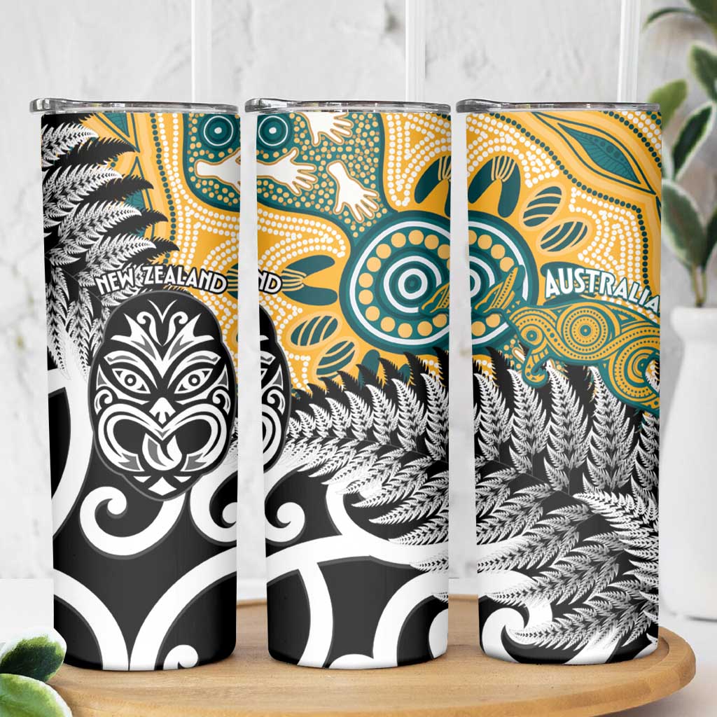 New Zealand Australia Rugby Skinny Tumbler Wallabies Aboriginal All Black Maori Tiki Together - Aussie Hoodie