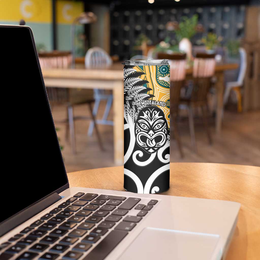 New Zealand Australia Rugby Skinny Tumbler Wallabies Aboriginal All Black Maori Tiki Together - Aussie Hoodie