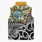 New Zealand Australia Rugby Custom Sleeveless Puffer Jacket Wallabies Aboriginal All Black Maori Tiki Together - Aussie Hoodie