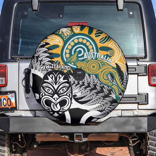 New Zealand Australia Rugby Spare Tire Cover Wallabies Aboriginal All Black Maori Tiki Together - Aussie Hoodie