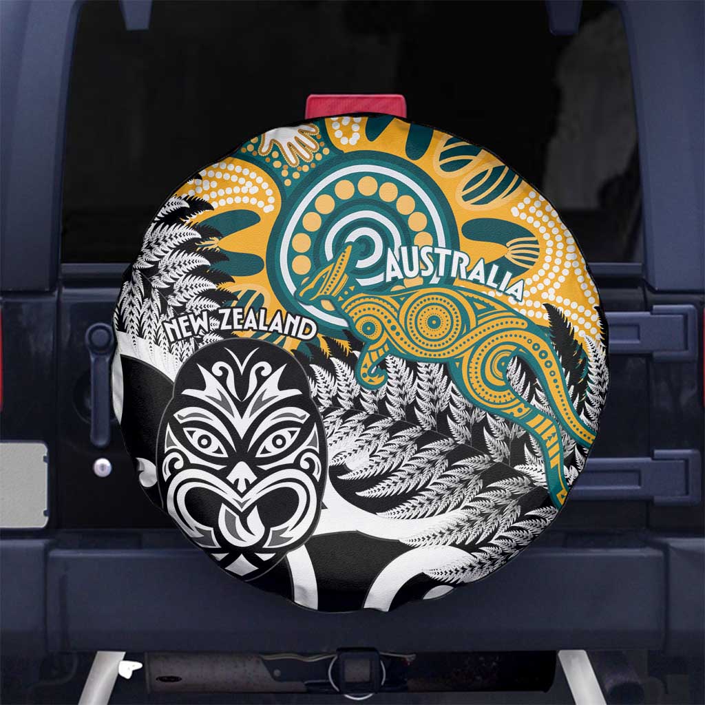 New Zealand Australia Rugby Spare Tire Cover Wallabies Aboriginal All Black Maori Tiki Together - Aussie Hoodie