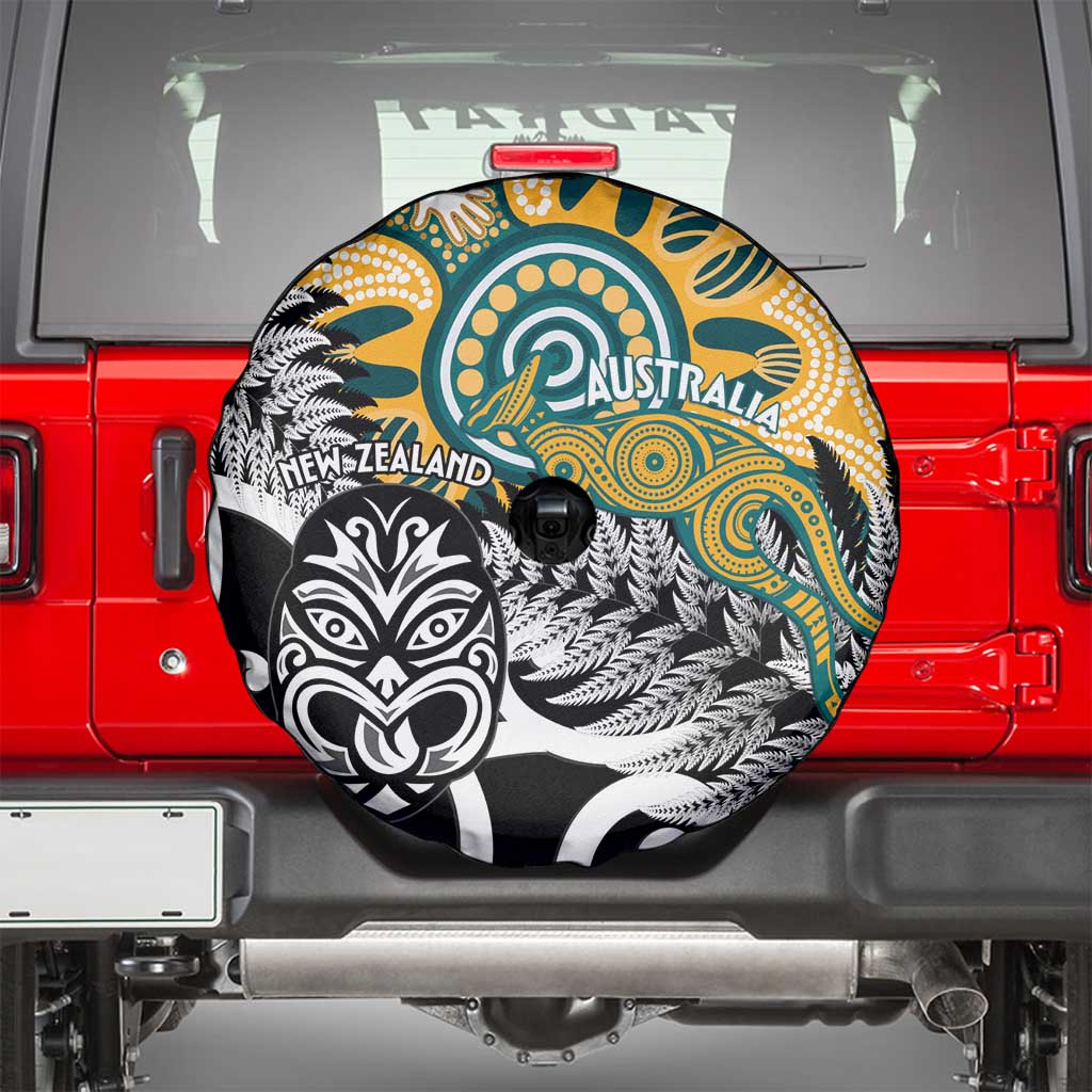 New Zealand Australia Rugby Spare Tire Cover Wallabies Aboriginal All Black Maori Tiki Together - Aussie Hoodie
