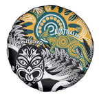 New Zealand Australia Rugby Spare Tire Cover Wallabies Aboriginal All Black Maori Tiki Together - Aussie Hoodie
