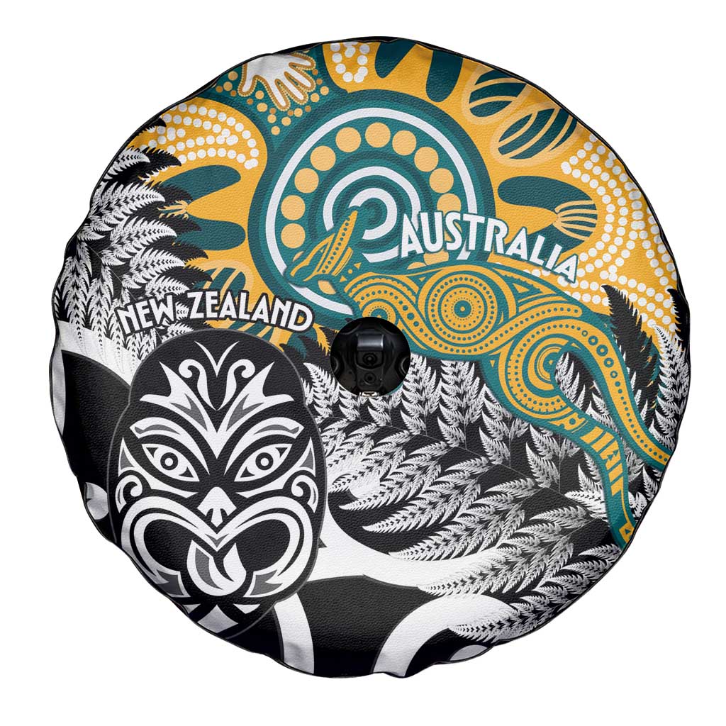 New Zealand Australia Rugby Spare Tire Cover Wallabies Aboriginal All Black Maori Tiki Together - Aussie Hoodie