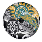 New Zealand Australia Rugby Spare Tire Cover Wallabies Aboriginal All Black Maori Tiki Together - Aussie Hoodie