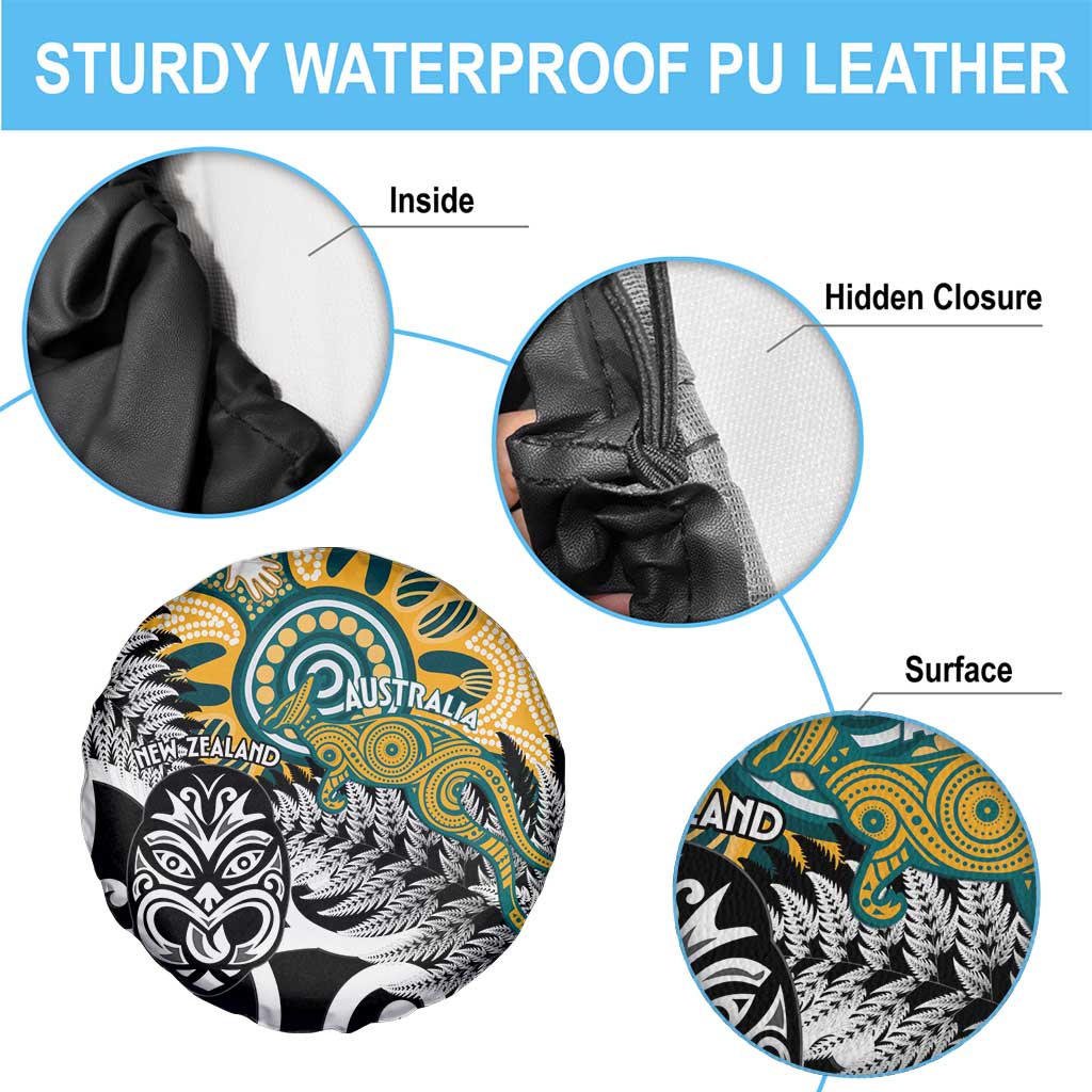 New Zealand Australia Rugby Spare Tire Cover Wallabies Aboriginal All Black Maori Tiki Together - Aussie Hoodie