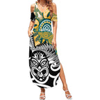 New Zealand Australia Rugby Custom Summer Maxi Dress Wallabies Aboriginal All Black Maori Tiki Together - Aussie Hoodie