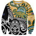 New Zealand Australia Rugby Custom Sweatshirt Wallabies Aboriginal All Black Maori Tiki Together - Aussie Hoodie