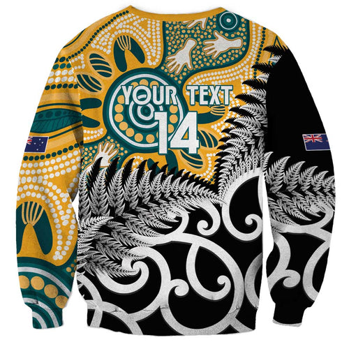 New Zealand Australia Rugby Custom Sweatshirt Wallabies Aboriginal All Black Maori Tiki Together - Aussie Hoodie