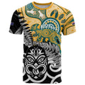 New Zealand Australia Rugby Custom T Shirt Wallabies Aboriginal All Black Maori Tiki Together - Aussie Hoodie