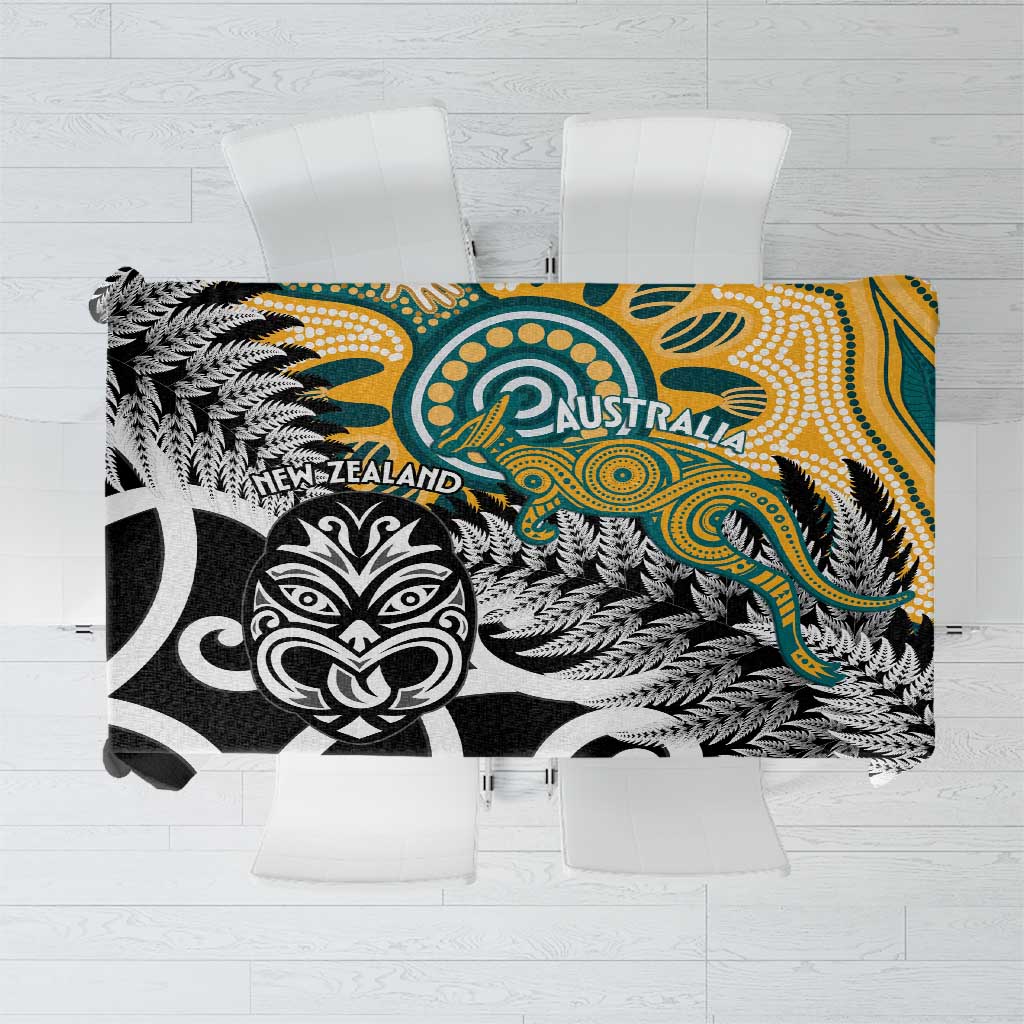 New Zealand Australia Rugby Tablecloth Wallabies Aboriginal All Black Maori Tiki Together - Aussie Hoodie