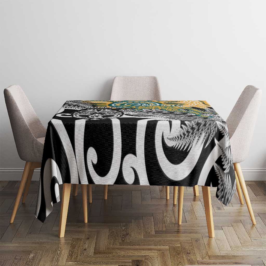 New Zealand Australia Rugby Tablecloth Wallabies Aboriginal All Black Maori Tiki Together - Aussie Hoodie