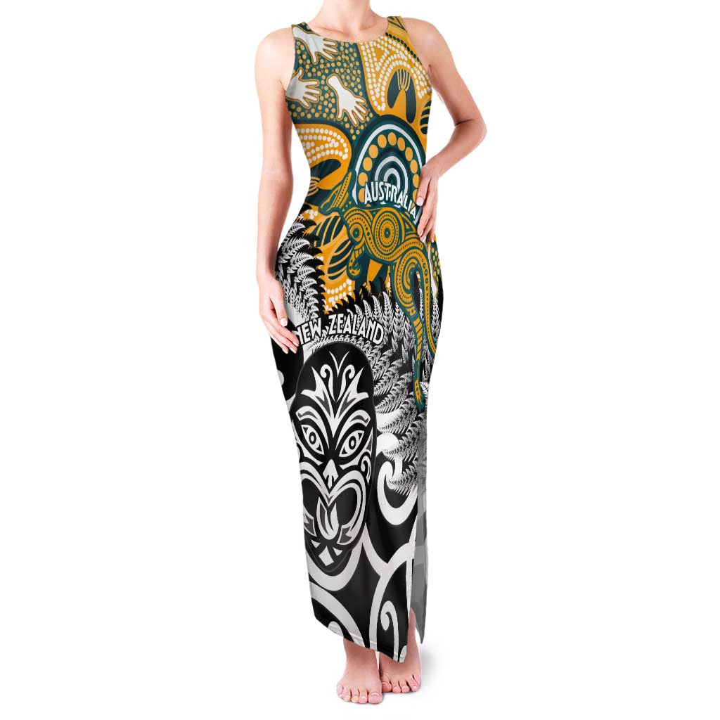New Zealand Australia Rugby Custom Tank Maxi Dress Wallabies Aboriginal All Black Maori Tiki Together - Aussie Hoodie