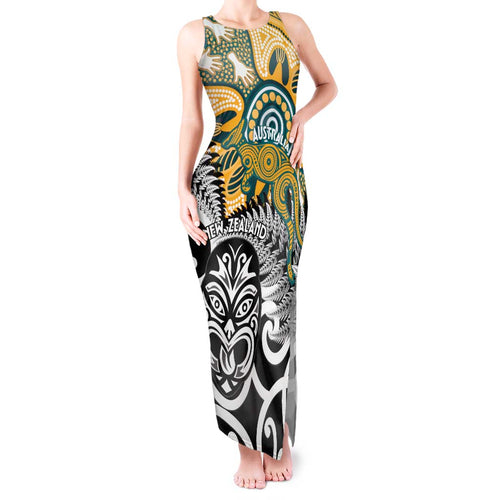 New Zealand Australia Rugby Custom Tank Maxi Dress Wallabies Aboriginal All Black Maori Tiki Together - Aussie Hoodie