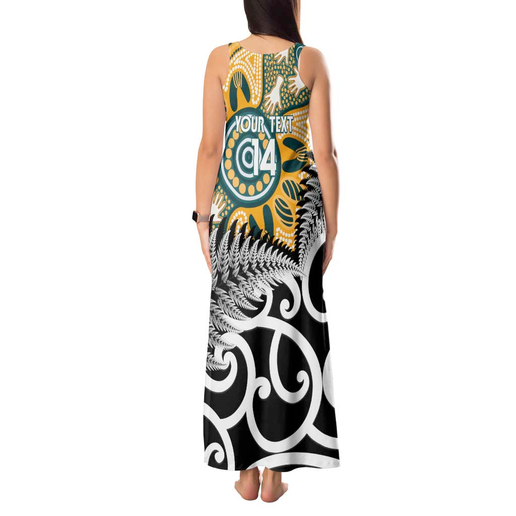 New Zealand Australia Rugby Custom Tank Maxi Dress Wallabies Aboriginal All Black Maori Tiki Together - Aussie Hoodie