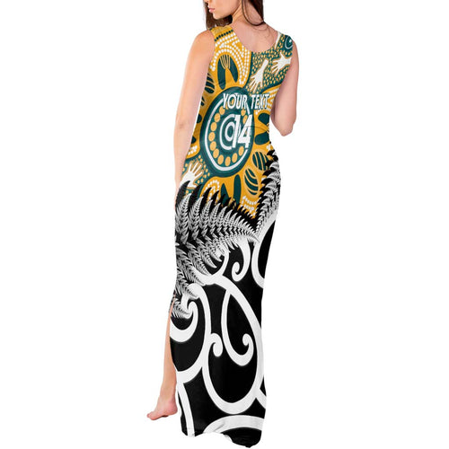 New Zealand Australia Rugby Custom Tank Maxi Dress Wallabies Aboriginal All Black Maori Tiki Together - Aussie Hoodie