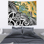 New Zealand Australia Rugby Tapestry Wallabies Aboriginal All Black Maori Tiki Together - Aussie Hoodie
