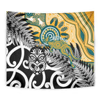 New Zealand Australia Rugby Tapestry Wallabies Aboriginal All Black Maori Tiki Together - Aussie Hoodie
