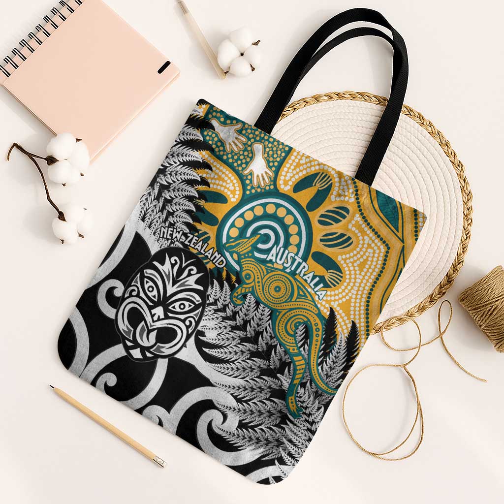 New Zealand Australia Rugby Tote Bag Wallabies Aboriginal All Black Maori Tiki Together - Aussie Hoodie
