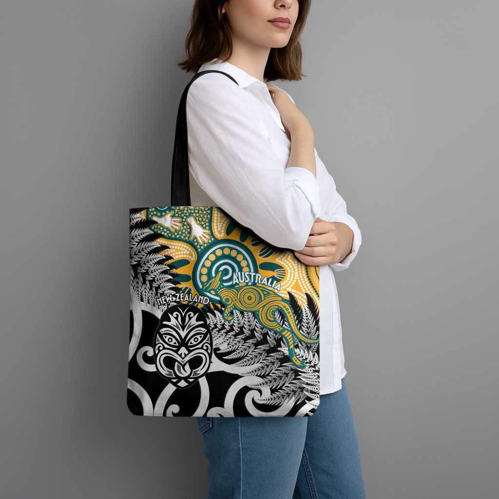 New Zealand Australia Rugby Tote Bag Wallabies Aboriginal All Black Maori Tiki Together - Aussie Hoodie