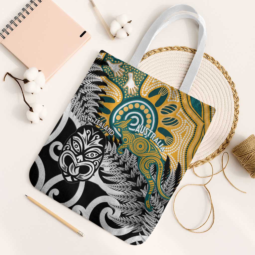 New Zealand Australia Rugby Tote Bag Wallabies Aboriginal All Black Maori Tiki Together - Aussie Hoodie