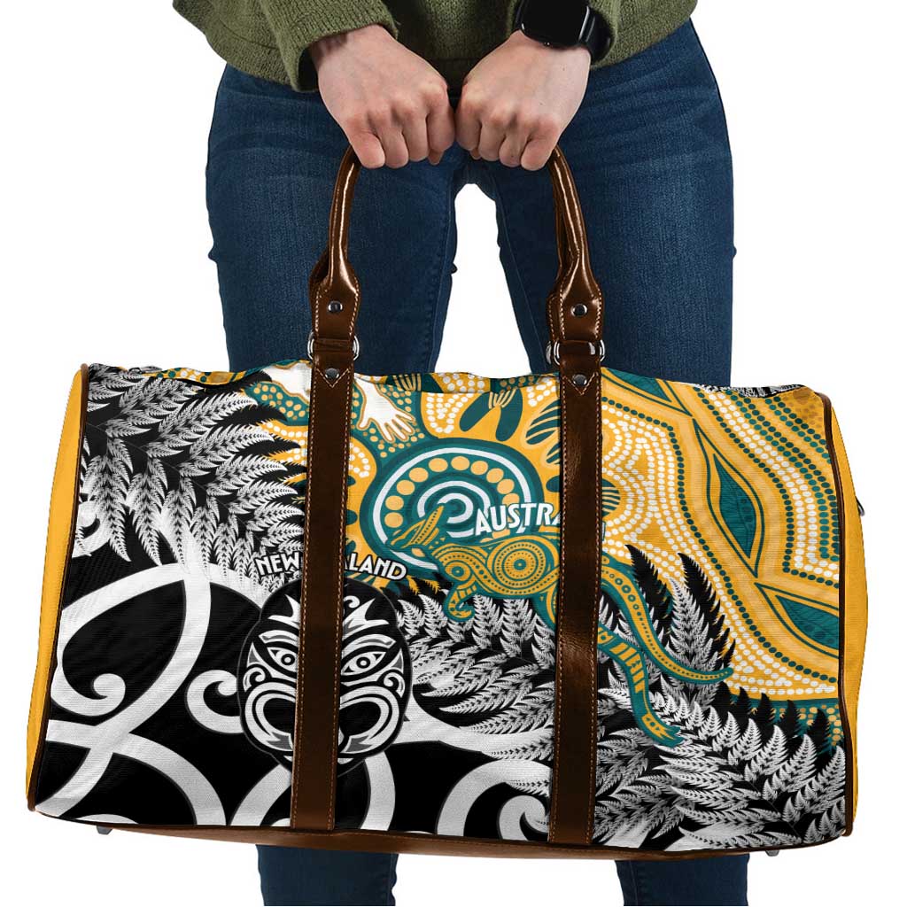 New Zealand Australia Rugby Travel Bag Wallabies Aboriginal All Black Maori Tiki Together - Aussie Hoodie