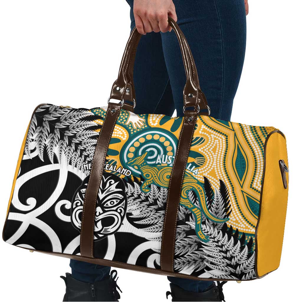New Zealand Australia Rugby Travel Bag Wallabies Aboriginal All Black Maori Tiki Together - Aussie Hoodie