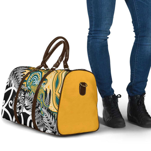 New Zealand Australia Rugby Travel Bag Wallabies Aboriginal All Black Maori Tiki Together - Aussie Hoodie