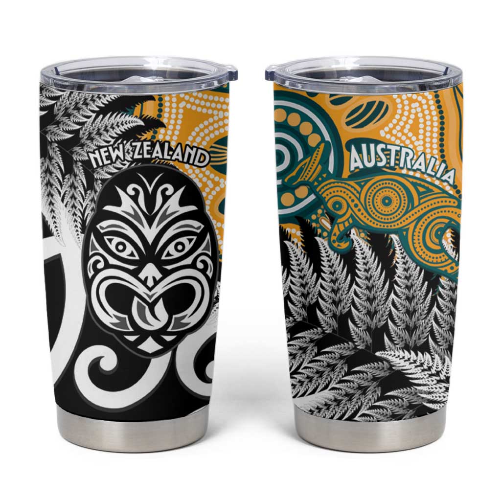 New Zealand Australia Rugby Tumbler Cup Wallabies Aboriginal All Black Maori Tiki Together - Aussie Hoodie