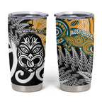 New Zealand Australia Rugby Tumbler Cup Wallabies Aboriginal All Black Maori Tiki Together - Aussie Hoodie