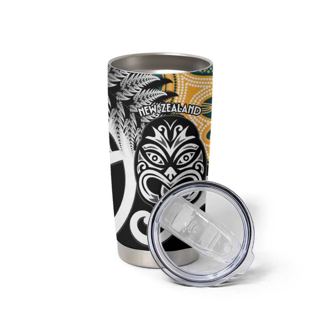New Zealand Australia Rugby Tumbler Cup Wallabies Aboriginal All Black Maori Tiki Together - Aussie Hoodie