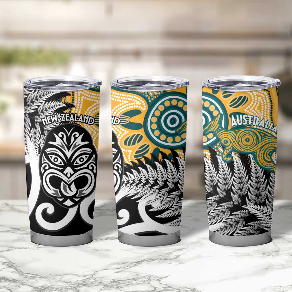New Zealand Australia Rugby Tumbler Cup Wallabies Aboriginal All Black Maori Tiki Together - Aussie Hoodie