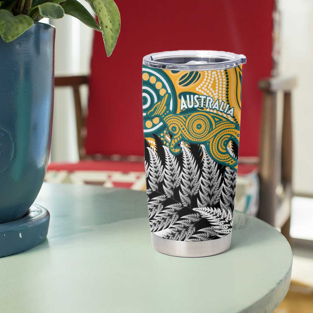 New Zealand Australia Rugby Tumbler Cup Wallabies Aboriginal All Black Maori Tiki Together - Aussie Hoodie