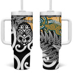 New Zealand Australia Rugby Tumbler With Handle Wallabies Aboriginal All Black Maori Tiki Together - Aussie Hoodie
