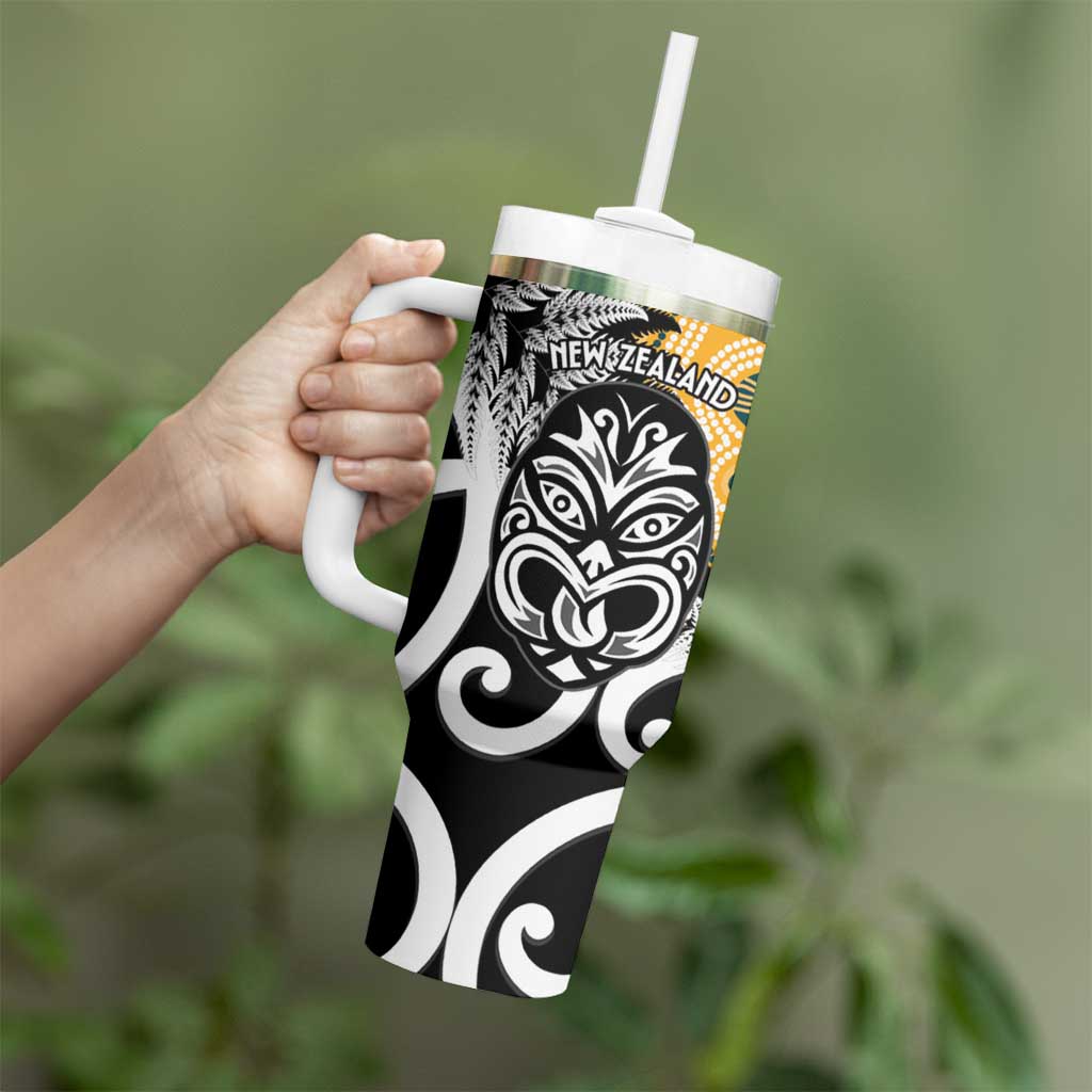 New Zealand Australia Rugby Tumbler With Handle Wallabies Aboriginal All Black Maori Tiki Together - Aussie Hoodie