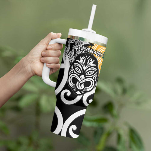 New Zealand Australia Rugby Tumbler With Handle Wallabies Aboriginal All Black Maori Tiki Together - Aussie Hoodie