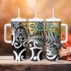 New Zealand Australia Rugby Tumbler With Handle Wallabies Aboriginal All Black Maori Tiki Together - Aussie Hoodie