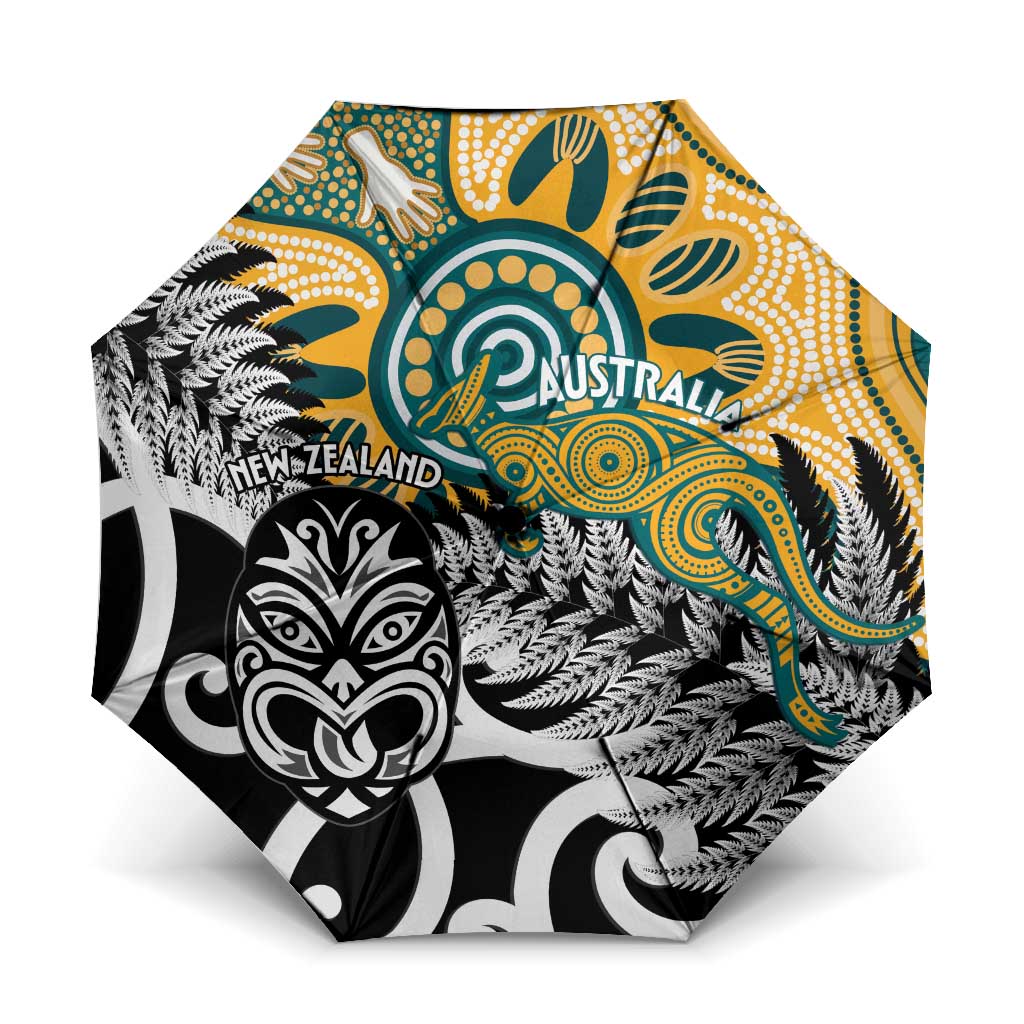 New Zealand Australia Rugby Umbrella Wallabies Aboriginal All Black Maori Tiki Together - Aussie Hoodie