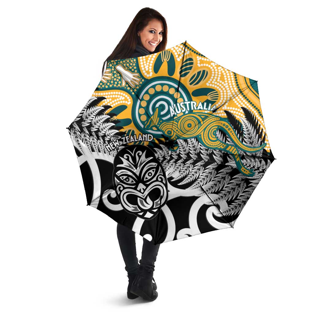New Zealand Australia Rugby Umbrella Wallabies Aboriginal All Black Maori Tiki Together - Aussie Hoodie
