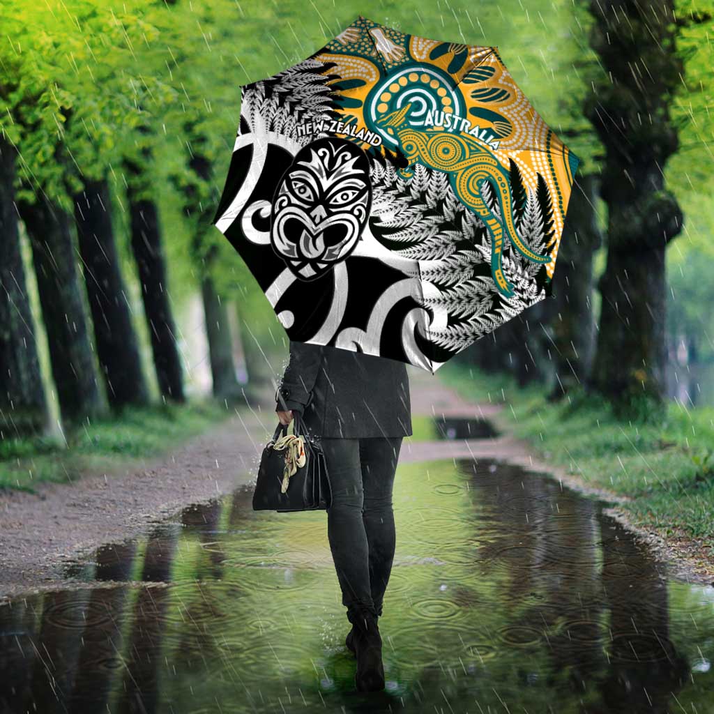 New Zealand Australia Rugby Umbrella Wallabies Aboriginal All Black Maori Tiki Together - Aussie Hoodie