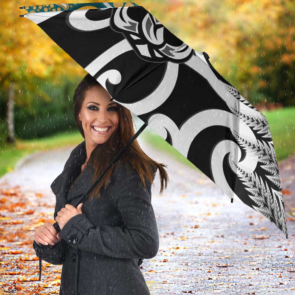 New Zealand Australia Rugby Umbrella Wallabies Aboriginal All Black Maori Tiki Together - Aussie Hoodie