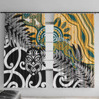 New Zealand Australia Rugby Window Curtain Wallabies Aboriginal All Black Maori Tiki Together - Aussie Hoodie
