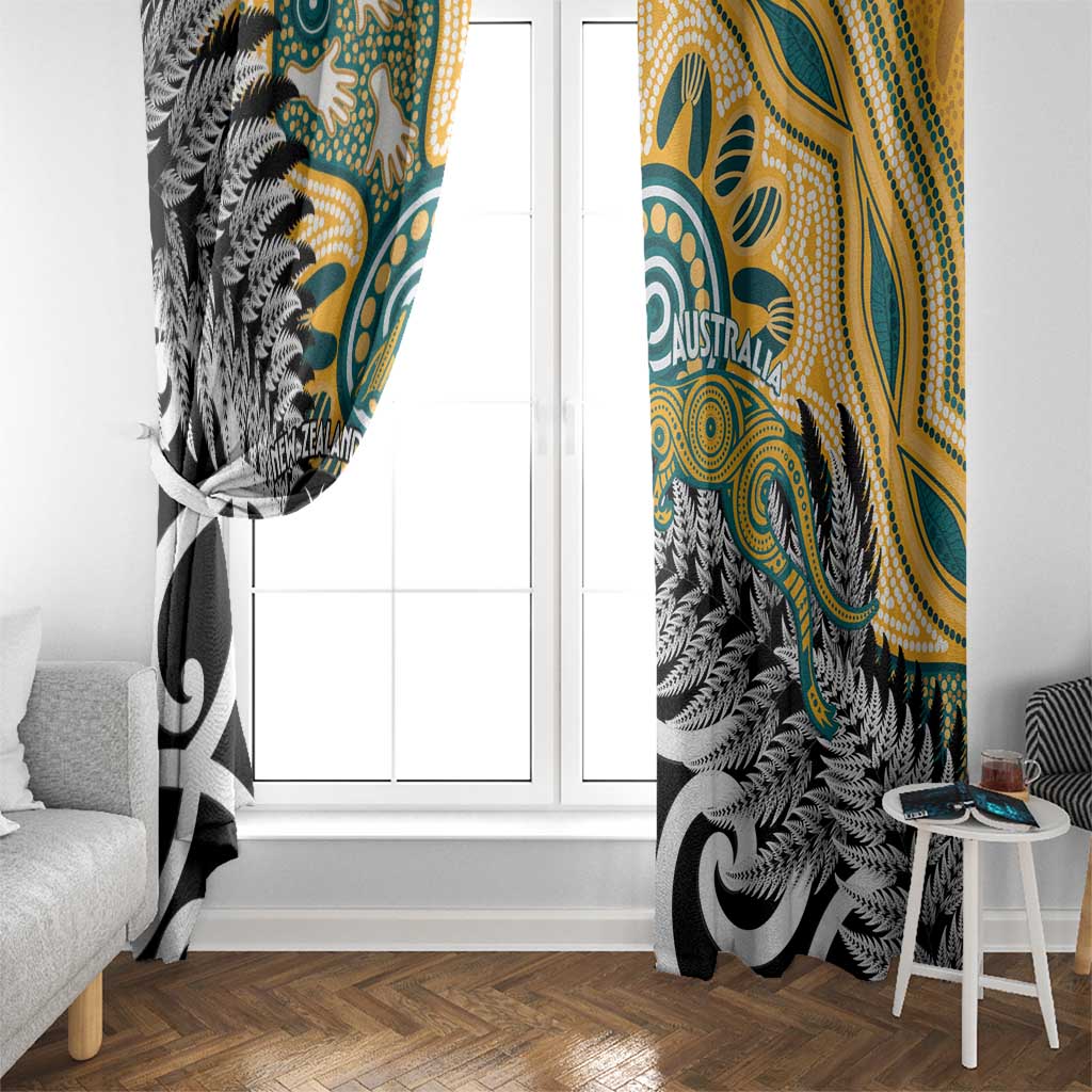 New Zealand Australia Rugby Window Curtain Wallabies Aboriginal All Black Maori Tiki Together - Aussie Hoodie
