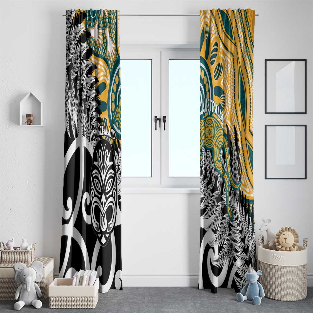 New Zealand Australia Rugby Window Curtain Wallabies Aboriginal All Black Maori Tiki Together - Aussie Hoodie